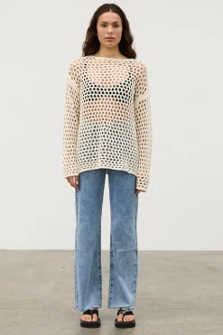 Zulu & Zephyr Crochet Top - Stone Discount