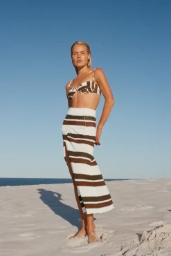 Zulu & Zephyr Earth Stripe Cotton Blend Knit Skirt Cheap