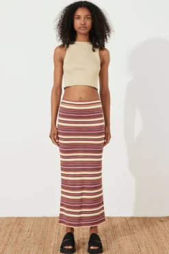 Zulu & Zephyr Golden Retro Stripe Knit Skirt Online