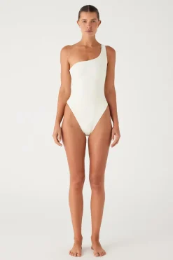 Zulu & Zephyr Milk Textured One Shoulder One Piece Clearance