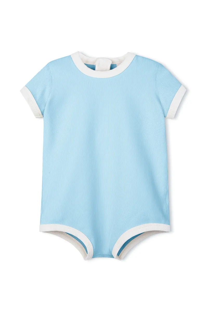 Zulu & Zephyr Mini Stripe Rib Infant Onesie - Shallow Blue Flash Sale
