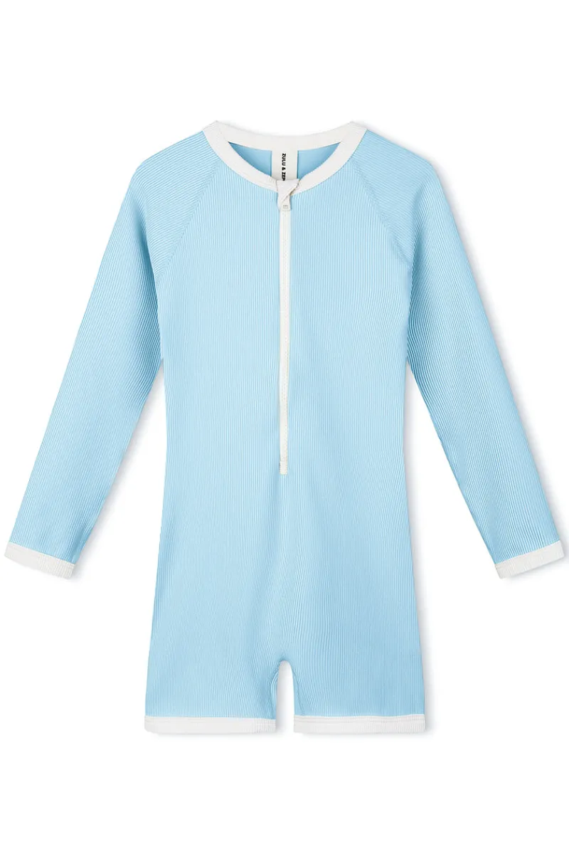 Zulu & Zephyr Mini Stripe Rib Surf Suit - Shallow Blue Shop