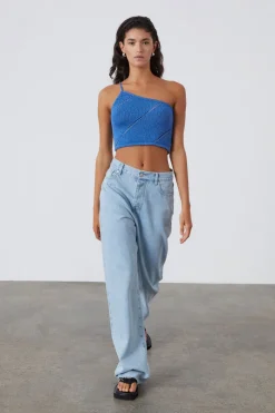 Zulu & Zephyr Ocean Blue Lattice Knit Top Store