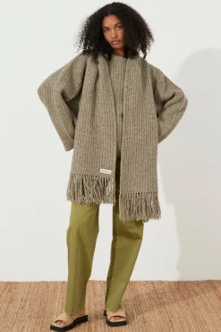 Zulu & Zephyr Olive Merino Wool Blend Knit Scarf Online