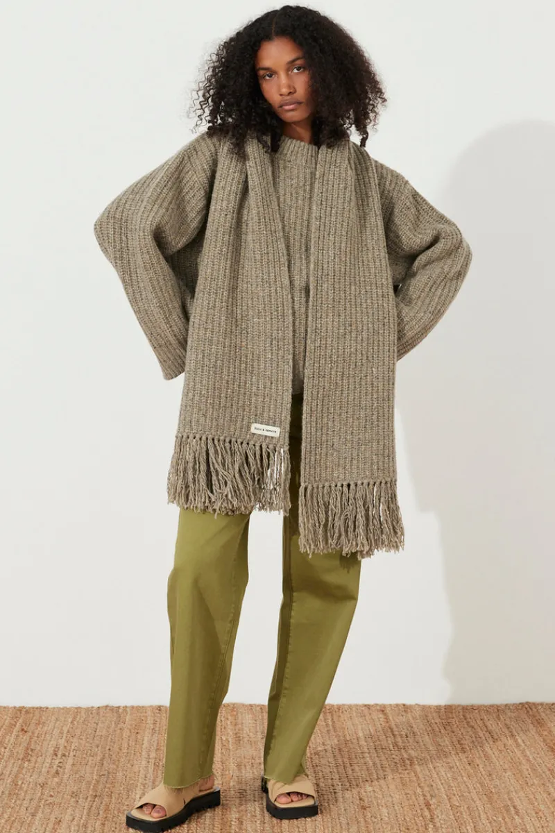Zulu & Zephyr Olive Merino Wool Blend Knit Scarf Online