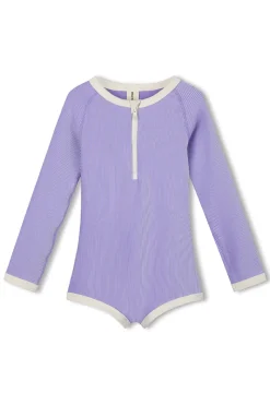 Zulu & Zephyr PRE-ORDER Mini Stripe Rib Rashie Onesie - Grape Discount