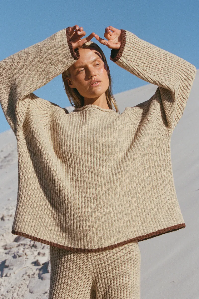 Zulu & Zephyr Sand Contrast Rib Knit Jumper Sale