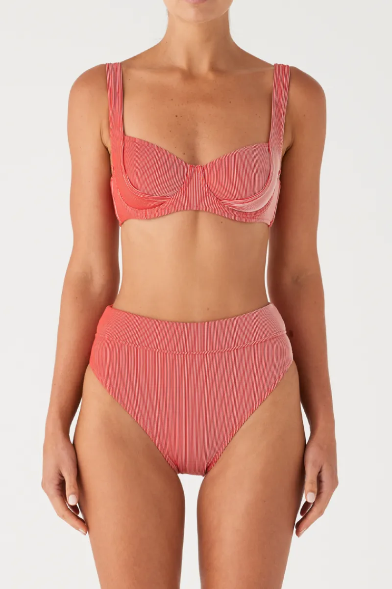 Zulu & Zephyr Signature Stripe High Waisted Brief - Chilli Red Cheap