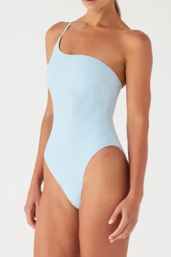 Zulu & Zephyr Signature Stripe One Shoulder One Piece - Shallow Blue Cheap