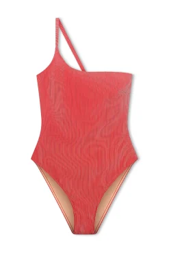 Zulu & Zephyr Signature Stripe One Shoulder One Piece - Chilli Red New