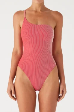 Zulu & Zephyr Signature Stripe One Shoulder One Piece - Chilli Red New