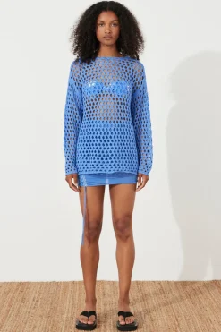 Zulu & Zephyr Sky Crochet Knit Top Outlet