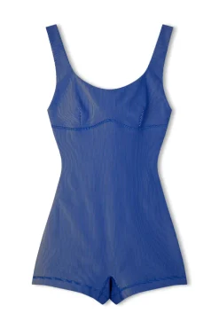 Zulu & Zephyr Stripe Rib Bralette Bodysuit - Dolphin Blue Outlet