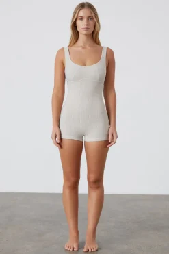Zulu & Zephyr Stripe Rib Bralette Bodysuit - Coconut Discount