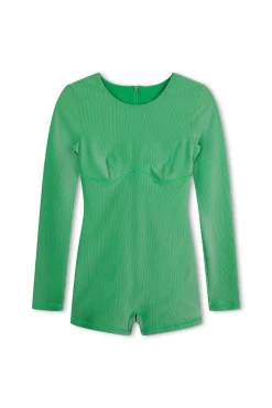 Zulu & Zephyr Stripe Rib Long Sleeve One Piece - Parrot Green Online