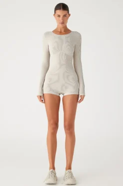 Zulu & Zephyr Stripe Rib Long Sleeve One Piece - Coconut Flash Sale
