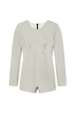 Zulu & Zephyr Stripe Rib Long Sleeve One Piece - Coconut Flash Sale