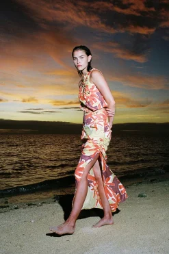 Zulu & Zephyr Wildflowers Rouched Linen Skirt Clearance